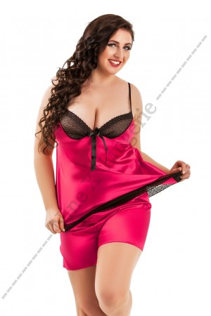 049 Sexy Satin Pink and Black Cami and Shorts Set  S-6XL